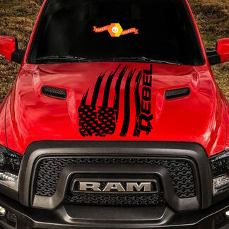 Distressed American Flag Dodge Ram Rebel Hood Logo Truck Decalcomania grafica in vinile