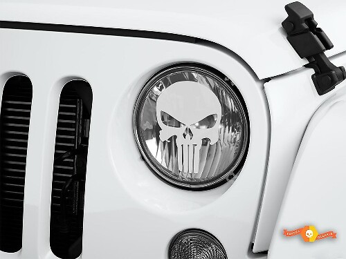 Set di Adesivi in Vinile per Vetro Faro Testa Teschio Punisher per Jeep Wrangler