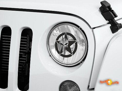 Set di Adesivi in Vinile con Testa di Teschio Militare Stile Vetro Inciso per Fari per Jeep Wrangler