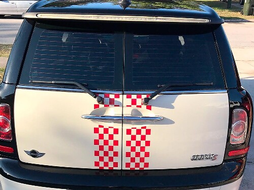 Adesivo in vinile a strisce a scacchi per cofano della porta posteriore per MINI Clubman 2008-2013