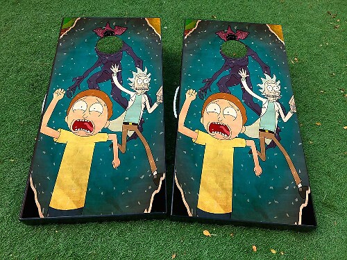 Set di 2 Adesivi in Vinile per Tavola Cornhole Ispirati a Rick and Morty