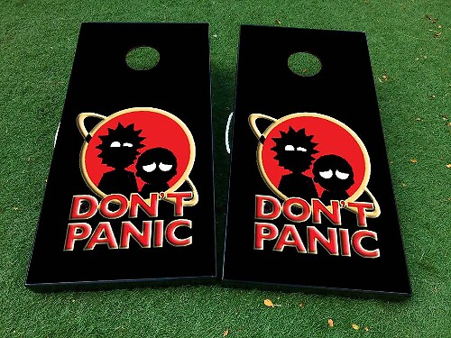 Set adesivi in vinile per tavola cornhole ispirata a Rick and Morty Don't Panic