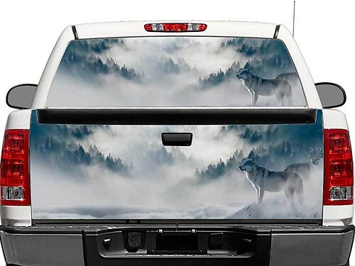 Adesivo in Vinile Wolf in Mountains per Finestrino Posteriore o Portellone per Camion