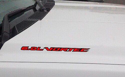 Coppia di decalcomanie contornate per cofano 6.0L Vortec per Chevrolet Silverado GMC Sierra