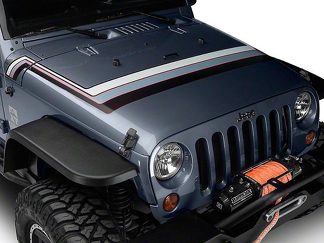 Strisce sul cofano in stile retrò, grigio e rosso, per modelli Jeep Wrangler JK 2007-2018.