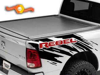 Coppia Dodge Ram Rebel Splash Grunge Logo Truck Decalcomania in vinile letto Grafica Cast 2 colori
