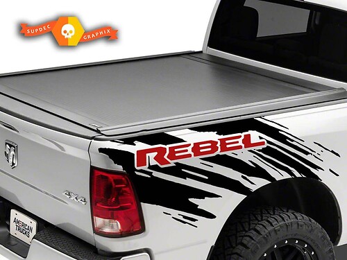 Coppia Dodge Ram Rebel Splash Grunge Logo Truck Vinile Adesivo Decalcomania letto Grafica Cast 2 colori
