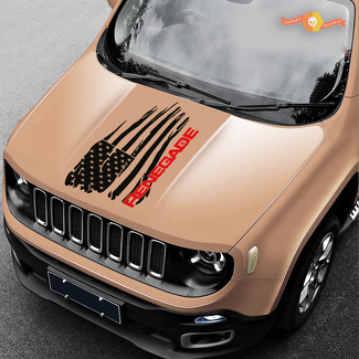 2 colori cappuccio Jeep Renegade Distressed American Flag Logo SUV grafica decalcomania in vinile