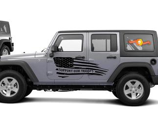 Sostieni le nostre truppe Decalcomania grafica con bandiera ondulata Corpo laterale per Jeep Wrangler USA