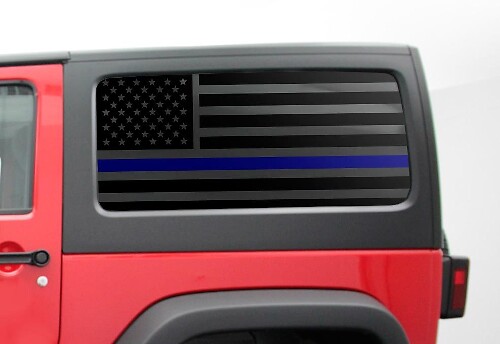 Set di Adesivi in Vinile per Finestra Laterale con Bandiera USA e Linea Blu per Jeep Wrangler JK