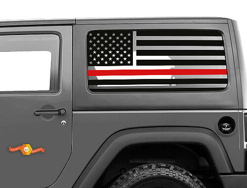 Set di adesivi in vinile con bandiera USA e linea rossa per finestra laterale Jeep Wrangler JK