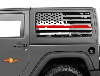 Si adatta alla decalcomania bandiera JK Jeep Hardtop - Distressed Firefighter USA Wrangler Window