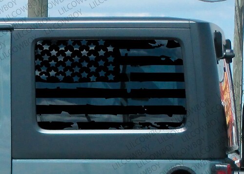Adesivo in vinile con bandiera USA invecchiata per finestrino posteriore laterale Jeep Wrangler
