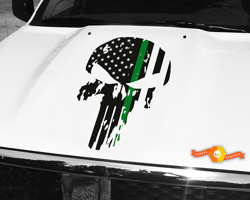 Punisher Skull Green Army Line Flag Hood Adesivo Decalcomania 26