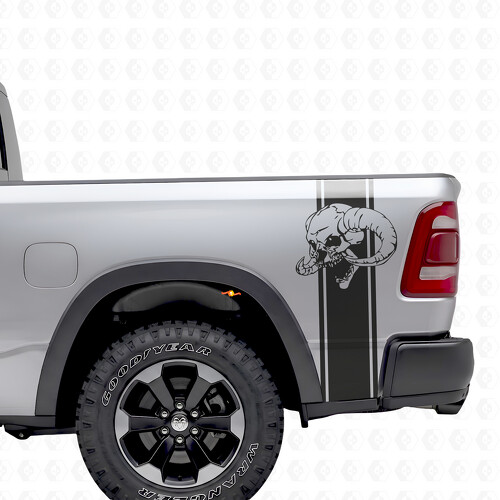Strisce Contorno con Teschio Adesivo Vinilico da Comodino per Dodge Ram 1500