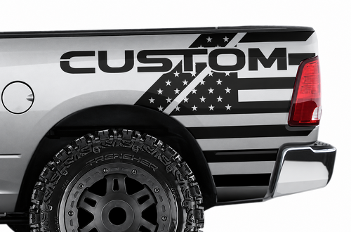 Adesivo in vinile personalizzato a strisce con bandiera USA per lato letto Dodge Ram 1500 / 2500 / 3500 2009-2018