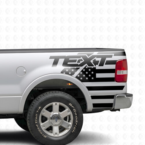 Adesivo in vinile con bandiera USA e testo personalizzato per lato del cassone per Ford F-150 11ª Gen (P221) 2003-2008