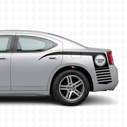 Adesivo vinile laterale con testo personalizzato in cerchio e strisce artigli per Dodge Charger 2006-2010