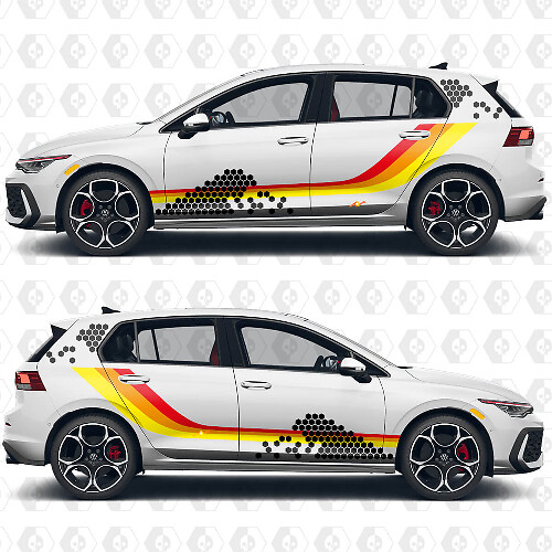 Kit di adesivi in vinile a strisce laterali Heritage a nido d'ape per VW Volkswagen Golf_1