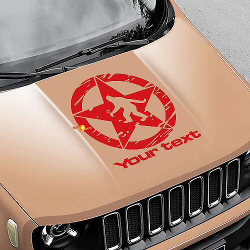 Adesivo in Vinile per Cofano Yeti Sasquatch Army Star Usurato Graffiato per Jeep Renegade