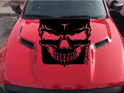 Adesivo in Vinile con Scritta Skull & Rebel per Cofano RAM 1500 Rebel 2015-2017