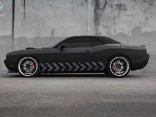 Adesivo laterale in vinile con strisce a freccia effetto usurato per Dodge Challenger