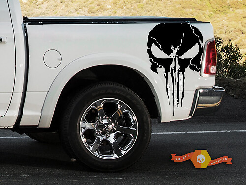 Adesivo laterale in vinile stile grunge con teschio Punisher per Dodge Ram