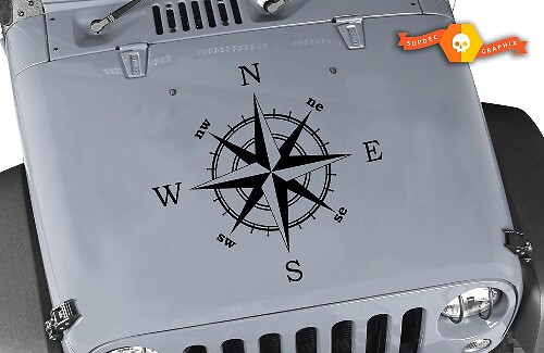 Adesivo in Vinile con Grafica Rosa dei Venti per Cofano Jeep Wrangler