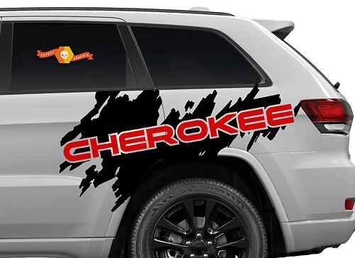 Adesivo in vinile grafico con logo Jeep Cherokee a 2 colori Trailhawk Side Splash Logo Decalcomania Grunge tutti gli anni
