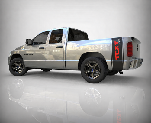 TEXT 4X4 Vertical Bed Band Pair Fiancata cassone Adesivo in vinile per Dodge Ram 1500