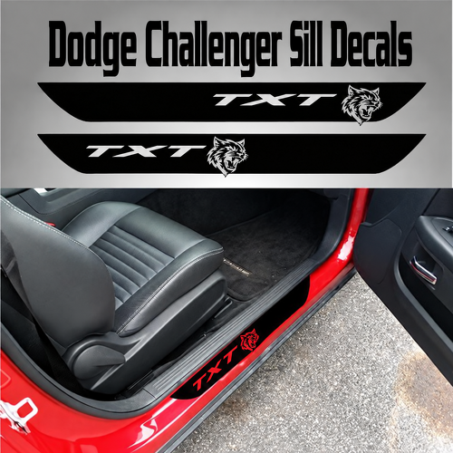 TXT Cat Head Door Sill Pair Portiera Adesivo in vinile per Dodge Challenger Hellcat 2015-2017
