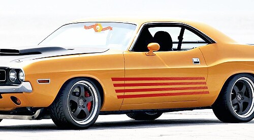 Kit di adesivi in vinile a strisce lampeggianti laterali Rally per Dodge Challenger 1972–1974