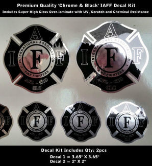 Set decalcomanie pompiere IAFF argento cromato nero qualità premium 0090