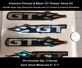 Kit di decalcomanie cromate per Ford Mustang GT fiamme coppia parafango per cofano lungo 6