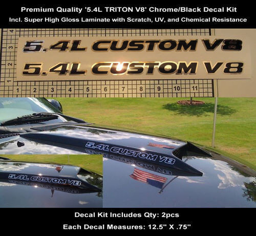 5.4L CUSTOM V8 Adesivo in Vinile per Cofano con Presa d'Aria Cromata Nera per Musclecar F-150 F-250 (Triton V8)