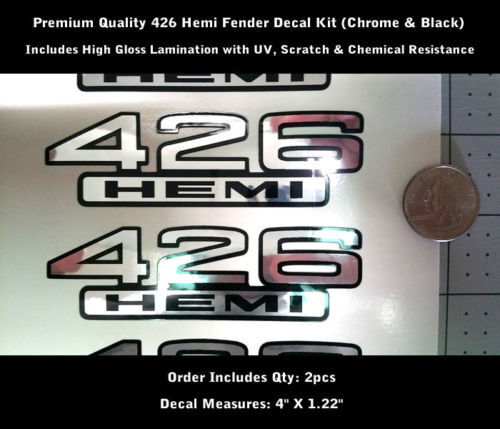 Hemi Decals 426 Chrome & Black Fender Decal Kit 2 pezzi adesivi UV 0149