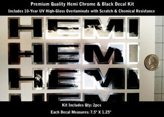 Hemi Truck Hood Scoop Fender Decal Kit 2 pezzi Chrome & Black 7.5