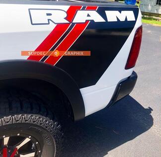 Dodge Ram Rebel Grunge Logo Camion Vinile Decalcomania Lato Lato Grafico Rosso Mopar Stripes