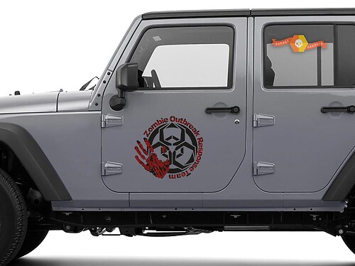 2x Zombie Outbreak Response Team Jeep Hood Door Adesivo Decalcomania Veicolo Camion Auto Vinile
