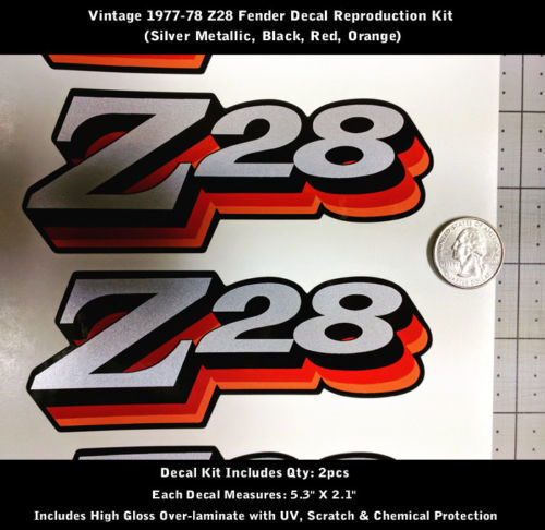 Kit adesivi decalcomania Z28 Camaro 2 pezzi Fender 1977 1978 Vintage rosso arancione 5,3