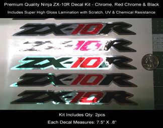Kit adesivi coda Ninja ZX10R 2 pezzi 08-09 Cromo rosso nero 7,5 pollici 0121