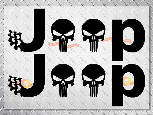 Adesivo Vinile Laterale Logo Jeep Stile Punisher per Jeep Wrangler