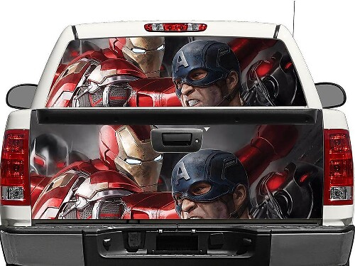 Adesivo per finestrino posteriore o portellone di Iron Man & Captain America per pick-up, SUV