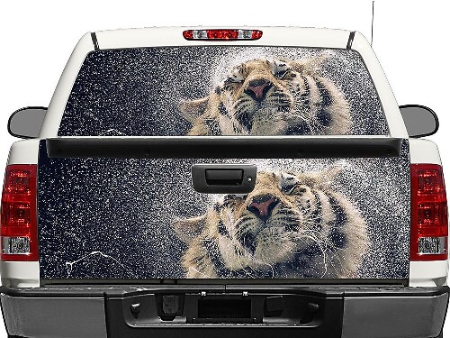 Adesivo in Vinile Tiger e Splash Water per Finestrino Posteriore o Portellone per Camion