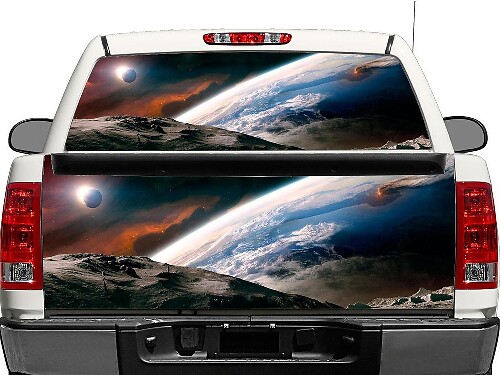 Adesivo in vinile per finestrino posteriore o portellone con tema Spazio Esterno Luna Terra per Pick-up e SUV