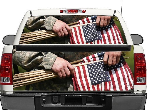 Adesivo per finestrino posteriore o portellone in stile militare con bandiera americana per camioncino