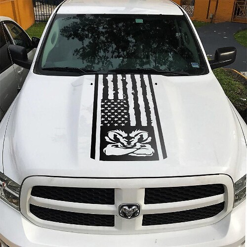 Adesivo in vinile con bandiera USA per cofano Dodge Ram 1500-3500 Rebel