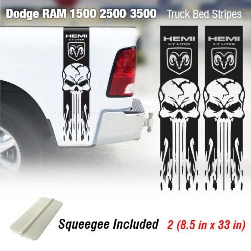 Adesivo in vinile con strisce Teschio e Fiamma per fiancata Dodge Ram 1500