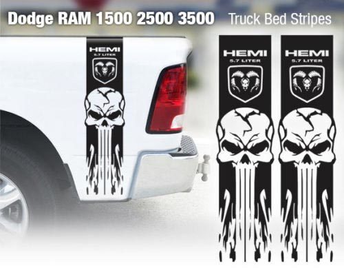 Adesivo in vinile con motivi Teschio e Fiamma stile strisce per fiancata Dodge Ram 3500