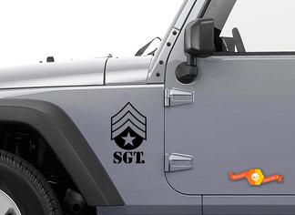 Kit adesivi per cofano laterale Jeep Wrangler - Sgt militare. Adesivo nero opaco TJ LJ JK